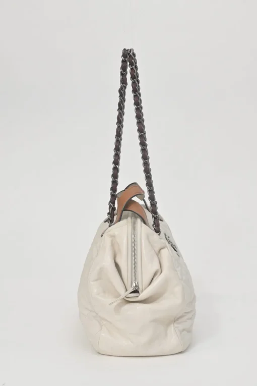 White matelassé lambskin leather In The Mix tote with ruthenium finish hardware