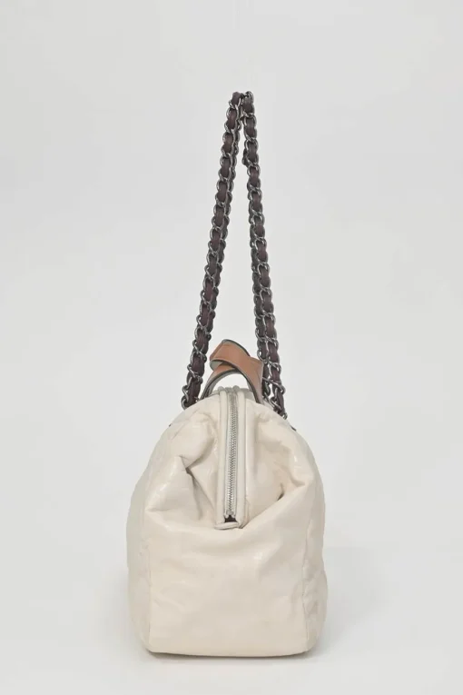 White matelassé lambskin leather In The Mix tote with ruthenium finish hardware