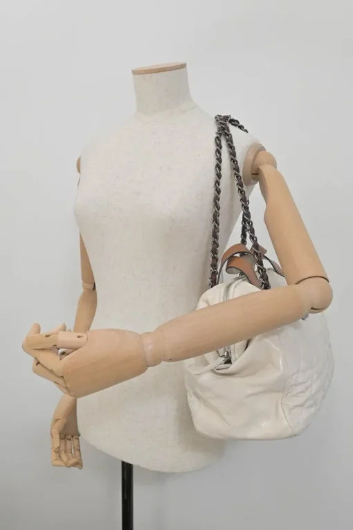 White matelassé lambskin leather In The Mix tote with ruthenium finish hardware