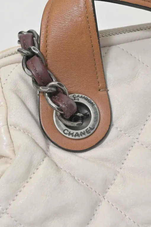 White matelassé lambskin leather In The Mix tote with ruthenium finish hardware