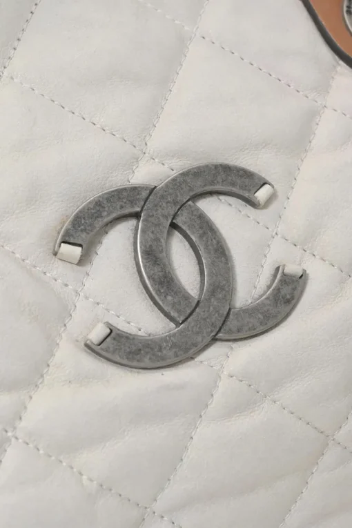White matelassé lambskin leather In The Mix tote with ruthenium finish hardware