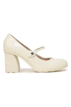 White polished calfskin and rubber D-Doll block heel Mary Jane pumps