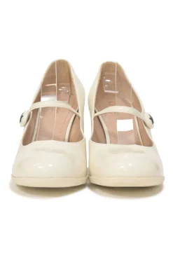 White polished calfskin and rubber D-Doll block heel Mary Jane pumps
