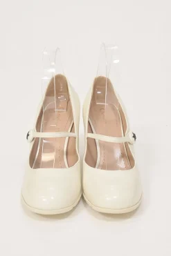 White polished calfskin and rubber D-Doll block heel Mary Jane pumps