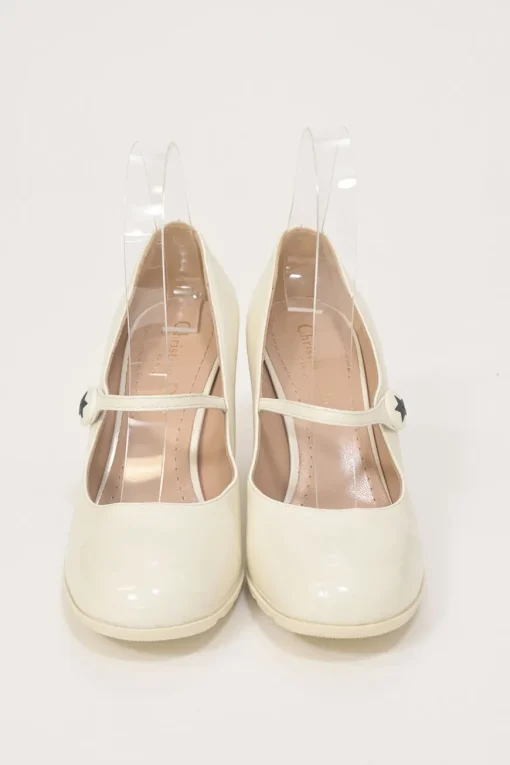White polished calfskin and rubber D-Doll block heel Mary Jane pumps