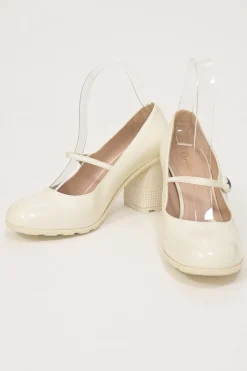 White polished calfskin and rubber D-Doll block heel Mary Jane pumps