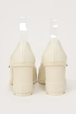 White polished calfskin and rubber D-Doll block heel Mary Jane pumps