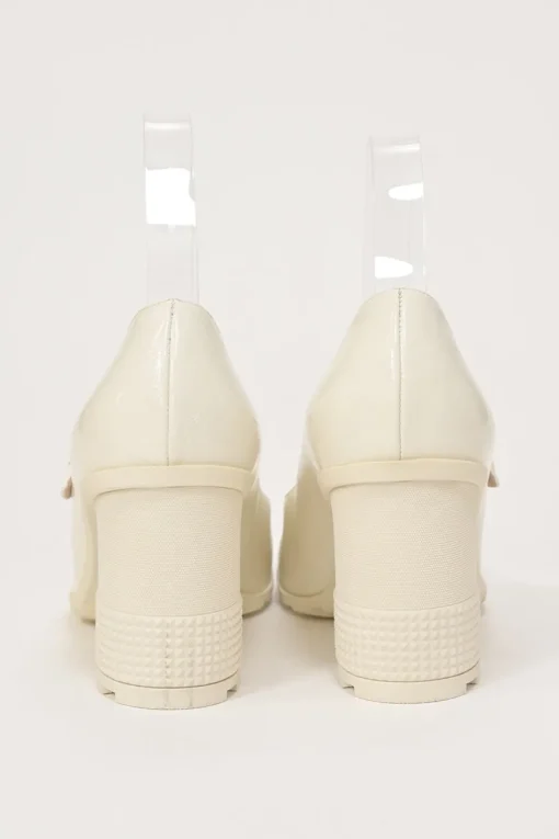 White polished calfskin and rubber D-Doll block heel Mary Jane pumps