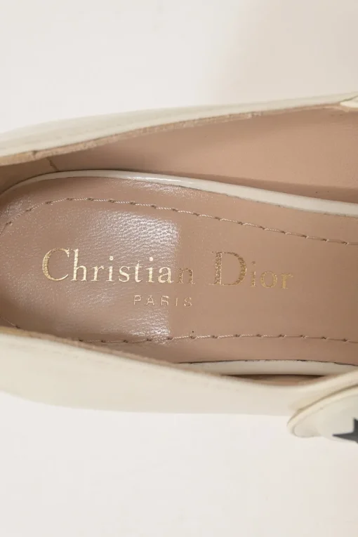 White polished calfskin and rubber D-Doll block heel Mary Jane pumps