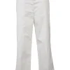 White pull-on mid-rise wide-leg trousers with turn-up cuffs