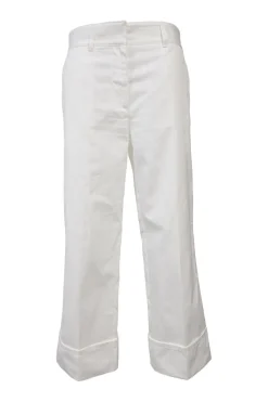 White pull-on mid-rise wide-leg trousers with turn-up cuffs