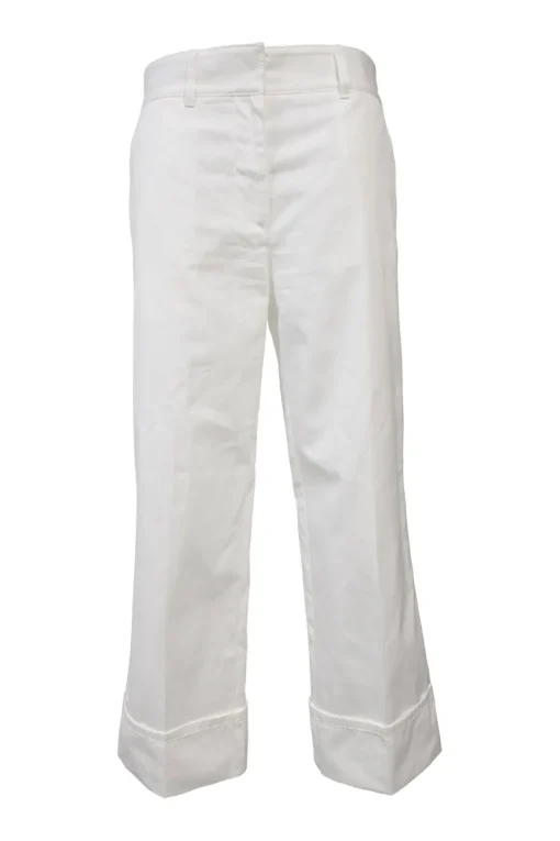 White pull-on mid-rise wide-leg trousers with turn-up cuffs