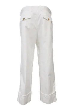 White pull-on mid-rise wide-leg trousers with turn-up cuffs