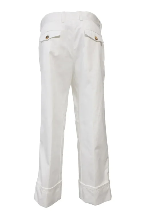 White pull-on mid-rise wide-leg trousers with turn-up cuffs