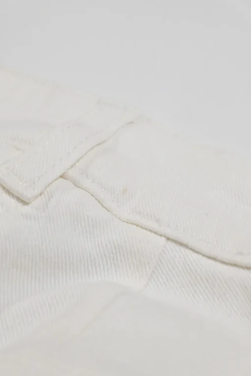 White raw-edge cotton-blend denim high-rise wide-leg jeans with floral-embroidered side seam