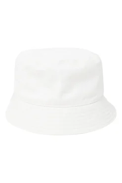 White ripstop polyamide bucket hat featuring enameled logo plaque appliqué