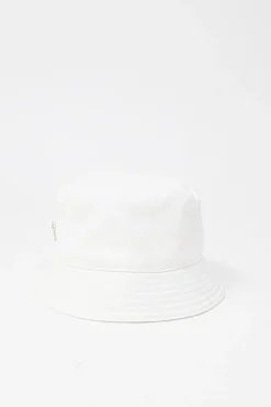 White ripstop polyamide bucket hat featuring enameled logo plaque appliqué