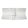 White studded laser-cut scalloped leather corset waist belt
