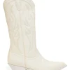 White topstitched leather Santa Fe pointed-toe tall Western boots