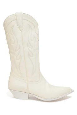 White topstitched leather Santa Fe pointed-toe tall Western boots