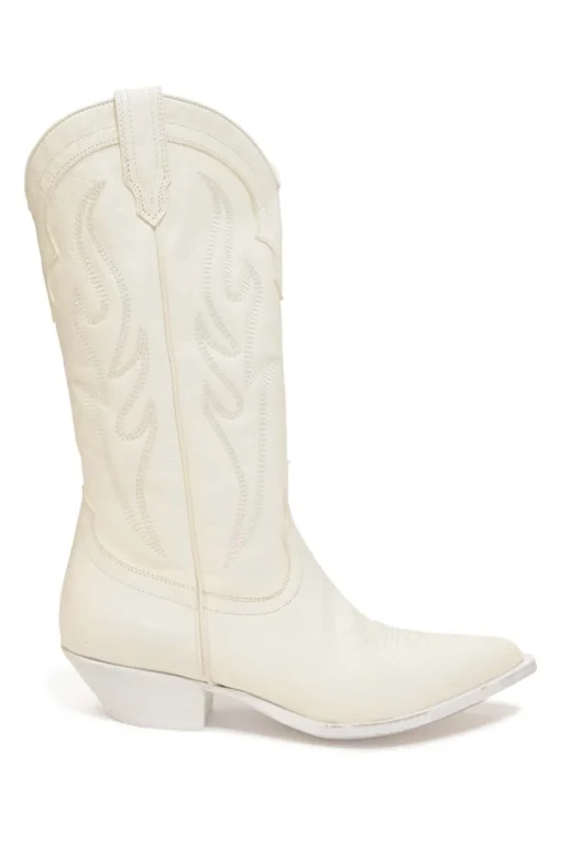 White topstitched leather Santa Fe pointed-toe tall Western boots
