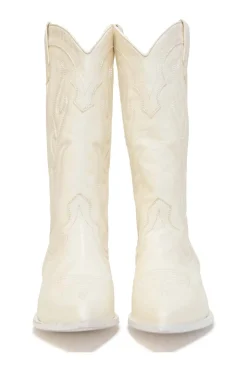 White topstitched leather Santa Fe pointed-toe tall Western boots