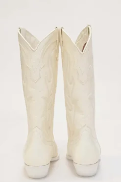 White topstitched leather Santa Fe pointed-toe tall Western boots