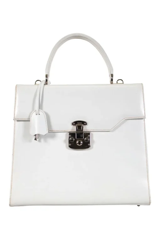 White vintage 'Kelly' leather top handle bag