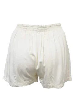 White viscose pull-on track shorts with elasticated waistband