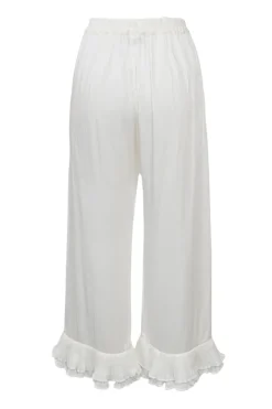 White viscose spread notch collar flounce sleeve shirt and pull-on trouser pyjama set