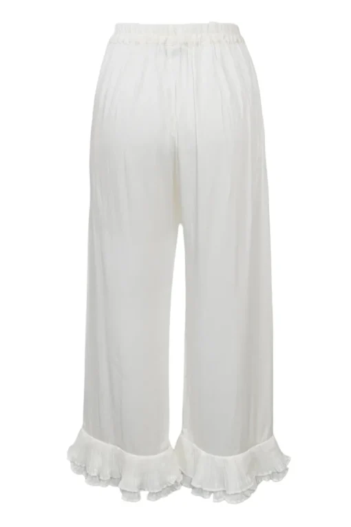 White viscose spread notch collar flounce sleeve shirt and pull-on trouser pyjama set