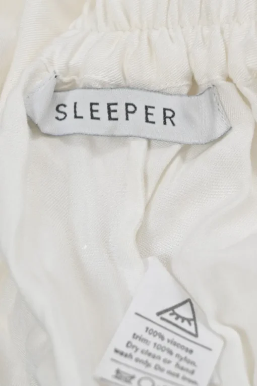 White viscose spread notch collar flounce sleeve shirt and pull-on trouser pyjama set