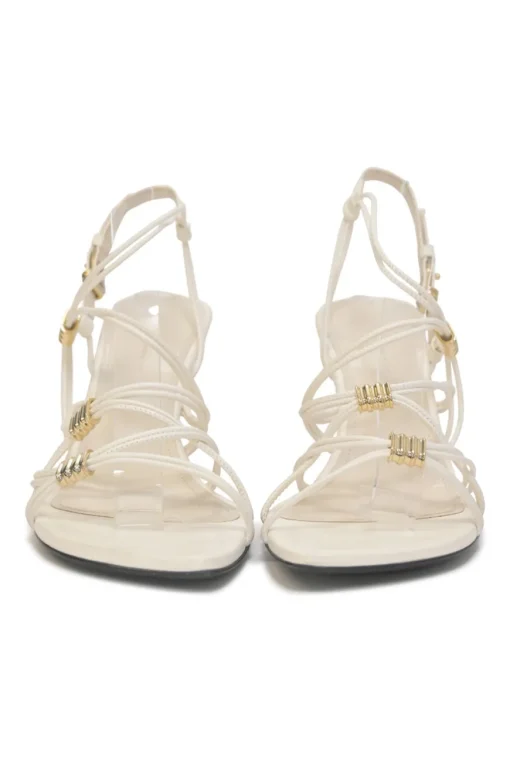 White woven leather cord Louise slingback sandals with gold-tone hardware and comma heels