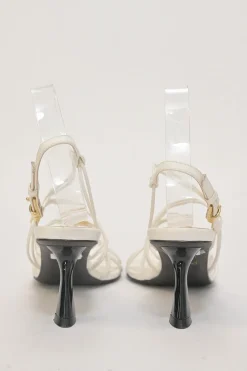 White woven leather cord Louise slingback sandals with gold-tone hardware and comma heels