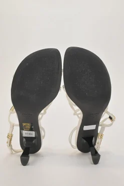 White woven leather cord Louise slingback sandals with gold-tone hardware and comma heels