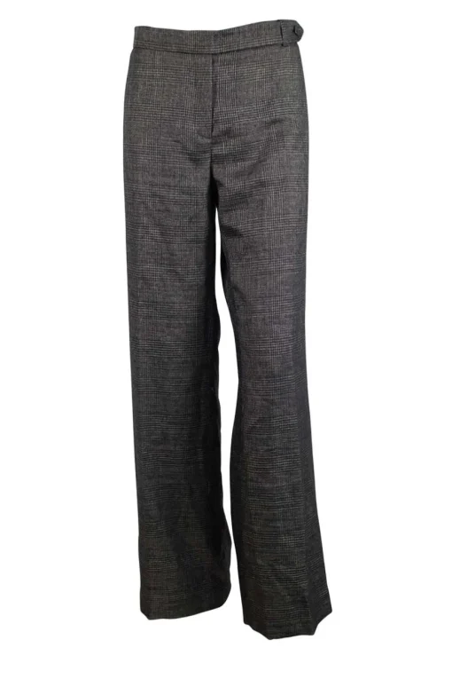 Wool tartan patterned black gold straight pants