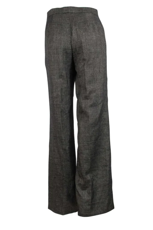 Wool tartan patterned black gold straight pants