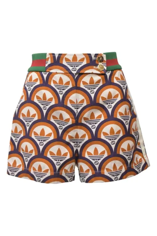 x Adidas terracotta Trifoglio print wide-leg shorts with extended tab closure and webbing rib knit waistband