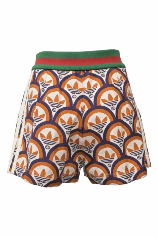 x Adidas terracotta Trifoglio print wide-leg shorts with extended tab closure and webbing rib knit waistband