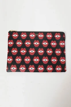x Anneli Sanaye Henriksson black lip and eye print leather Telepathic Love solo pouch