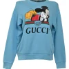 x Disney blue screen-printed cotton French terry crewneck hoodie featuring Mickey Mouse logo motif