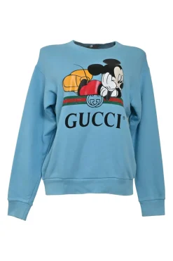 x Disney blue screen-printed cotton French terry crewneck hoodie featuring Mickey Mouse logo motif