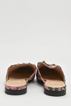 x Disney pink satin jacquard and leather Princetown horsebit slippers