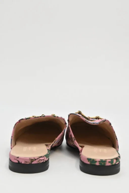 x Disney pink satin jacquard and leather Princetown horsebit slippers