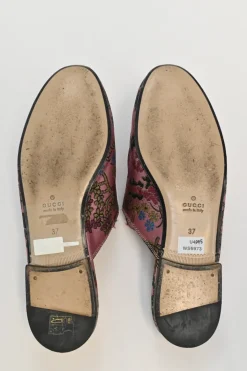 x Disney pink satin jacquard and leather Princetown horsebit slippers