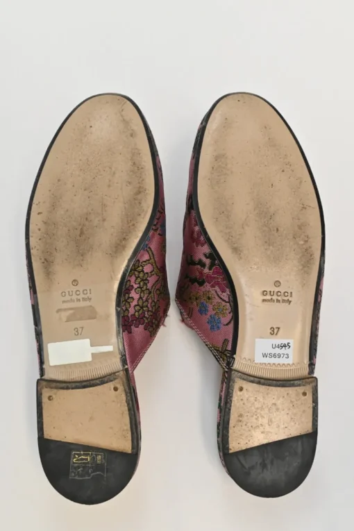 x Disney pink satin jacquard and leather Princetown horsebit slippers