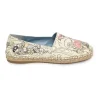 x James Jean ecru and blush printed leather and raffia slip-on espadrilles featuring bunny motif