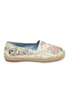 x James Jean ecru and blush printed leather and raffia slip-on espadrilles featuring bunny motif