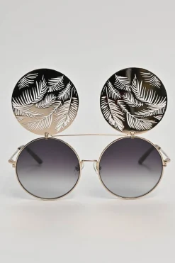 x Matthew Williamson gold and black gradient metal and polycarbonate flip-up round sunglasses