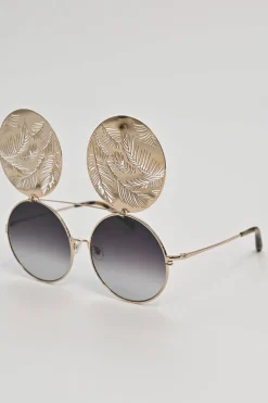 x Matthew Williamson gold and black gradient metal and polycarbonate flip-up round sunglasses
